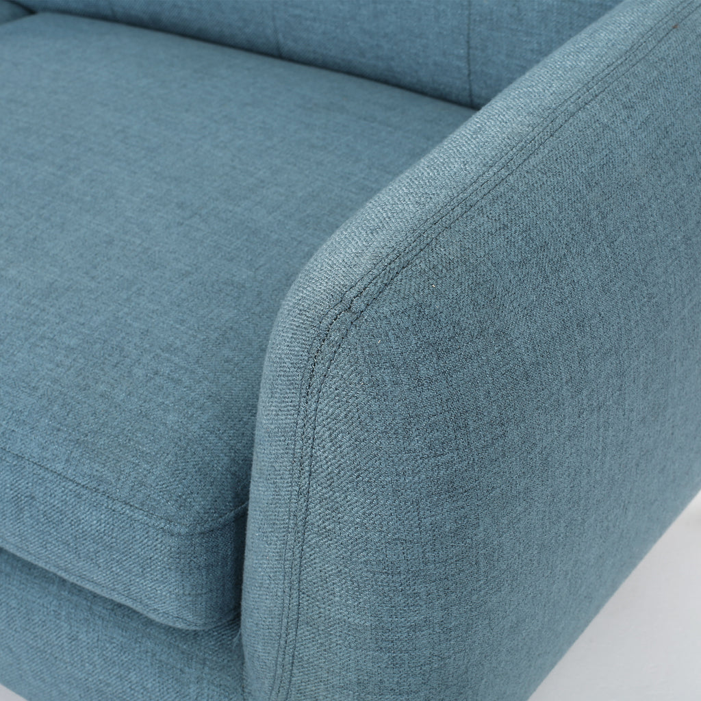 67.25" Blue Fabric Button-Tufted Loveseat with Waffle Stitch & Tapered Wood Legs