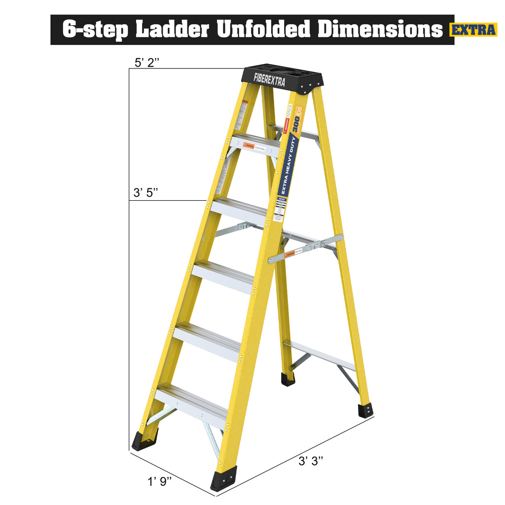 6-Step Fiberglass Step Ladder – Lightweight, Non-Conductive, 300 lb Capacity - product detail image 8
