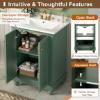 24-Inch Modern Green Bathroom Vanity Cabinet with Ceramic Sink