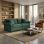 Front view of Irlanda Velvet Sofa in Antique Kelly Green showing rolled arms and cushioned back