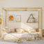 Twin Canopy Frame Floor Bed with Guardrails in Natural Wood