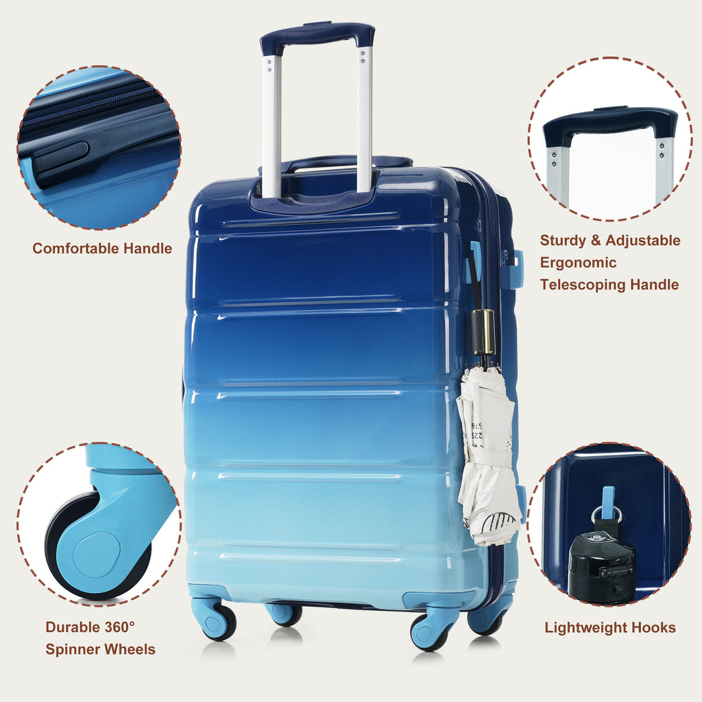 3-Piece ABS+PC Hard Shell Luggage Set with USB Charging Port – Gradient Blue
