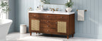 60" Modern Bathroom Vanity with SMC Sink, Soft-Close Drawers & Rattan Doors