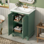 24-Inch Modern Green Bathroom Vanity Cabinet with Ceramic Sink