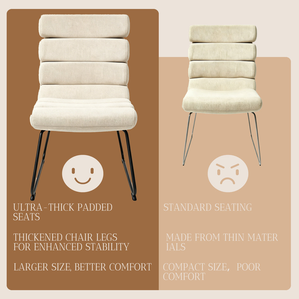 Beige 2-Piece Dining Chair Set with Memory Foam Cushions & Metal Frame