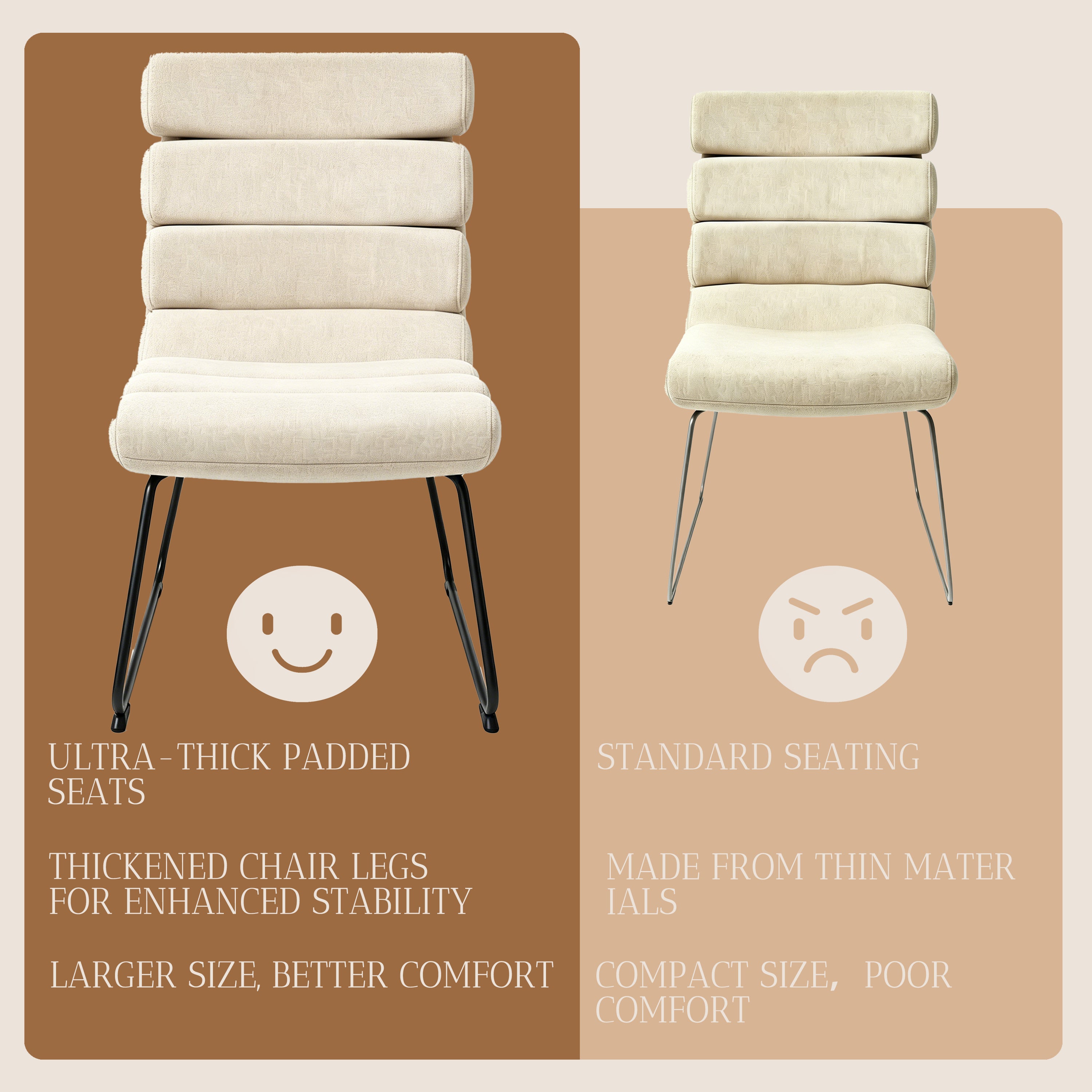 Beige 2-Piece Dining Chair Set with Memory Foam Cushions & Metal Frame