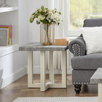 Front view of Luno Contemporary End Table in faux concrete and white finish