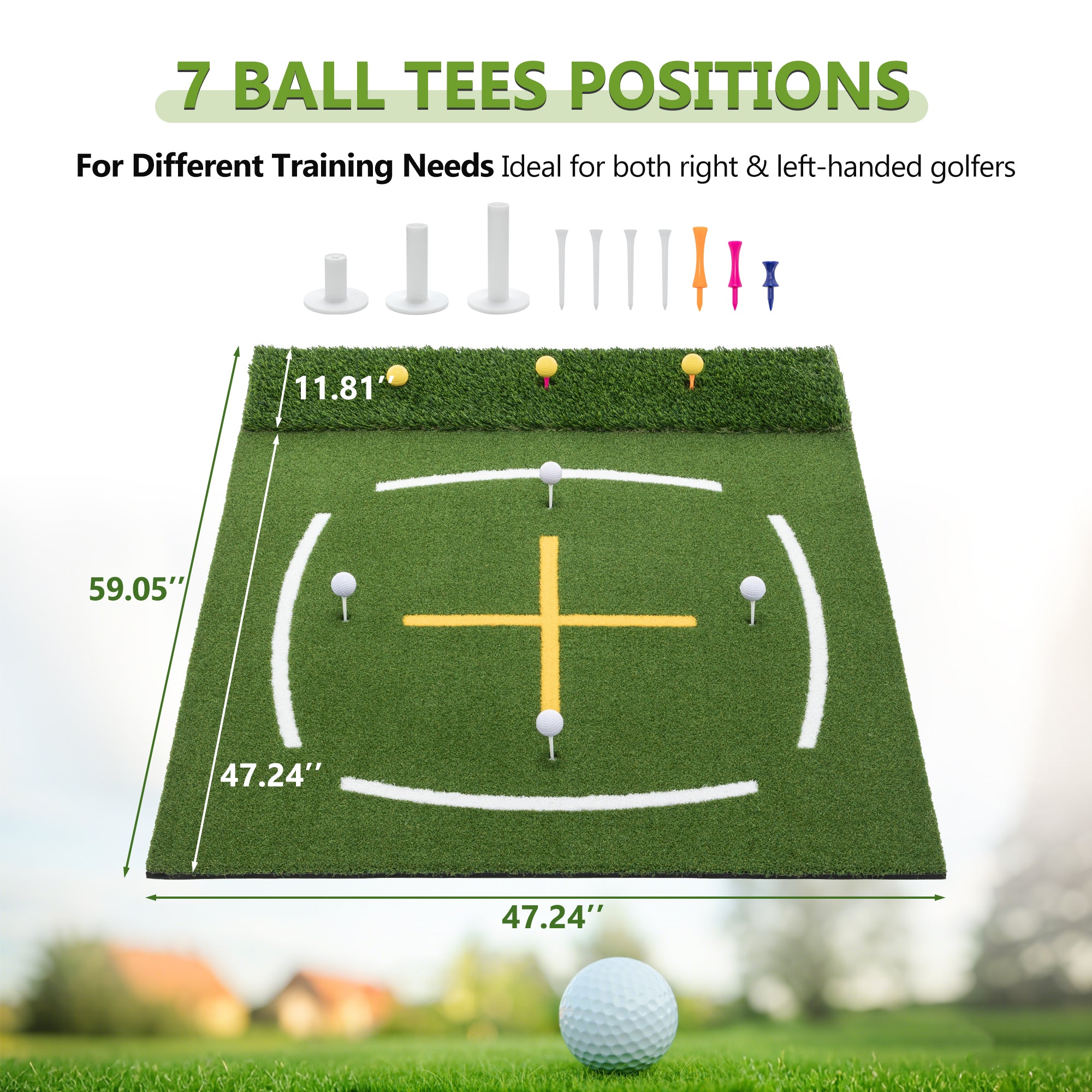 5'x4' Indoor/Outdoor Golf Hitting Mat with Cross Stance Guide & 7 Tee Positions Secondary image