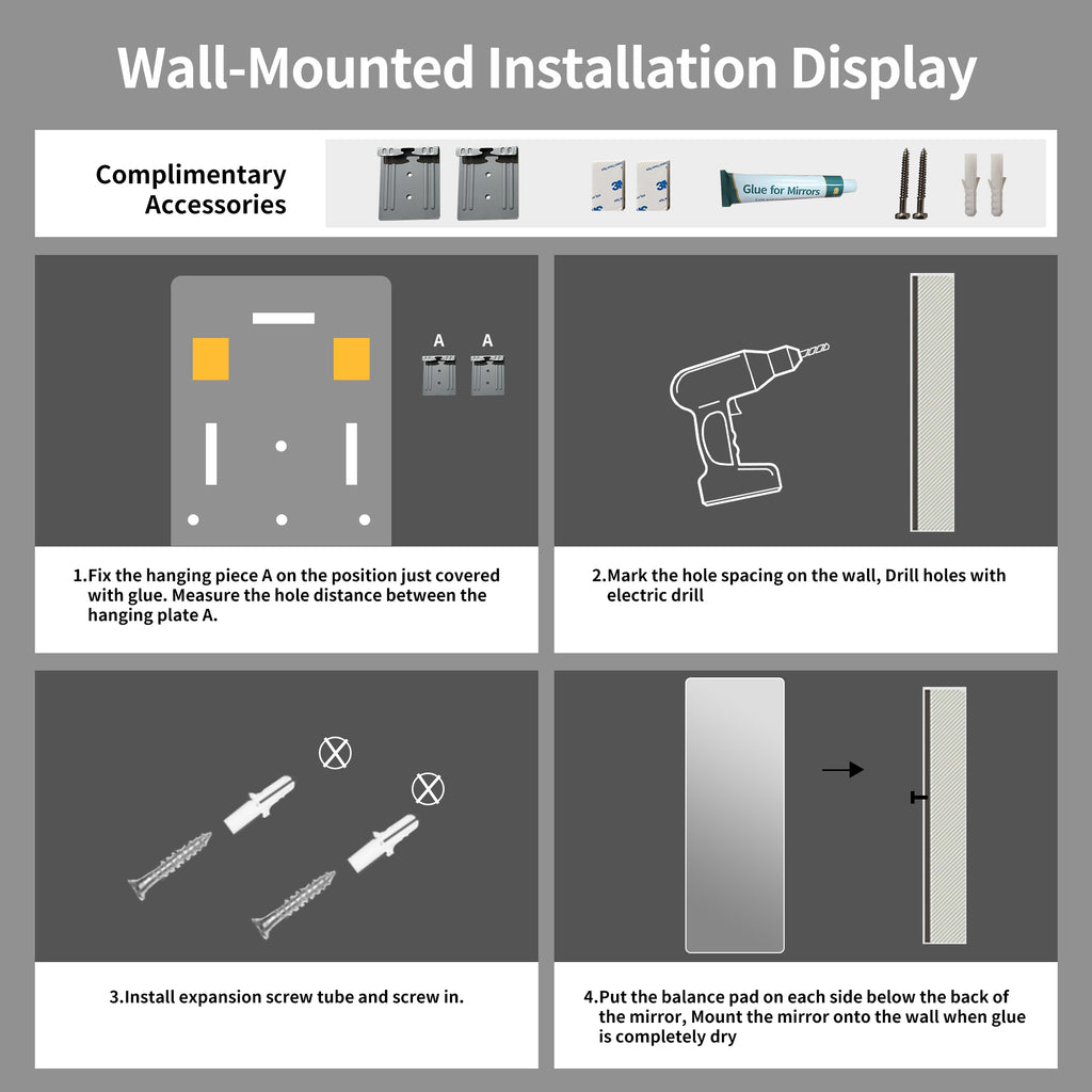 59 in x 16 in Full Length Wall Mirror – 5mm Copper-Free Silver Glass, Shatter-Resistant Backing