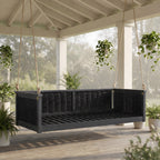 Outdoor Twin Swing Bed with Acacia Wood Frame & Rattan Weave – Black