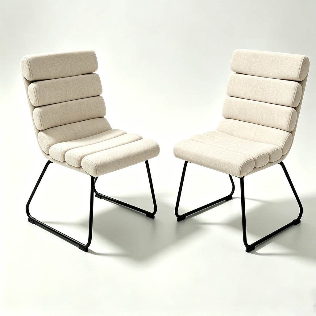 Beige 2-Piece Dining Chair Set with Memory Foam Cushions & Metal Frame