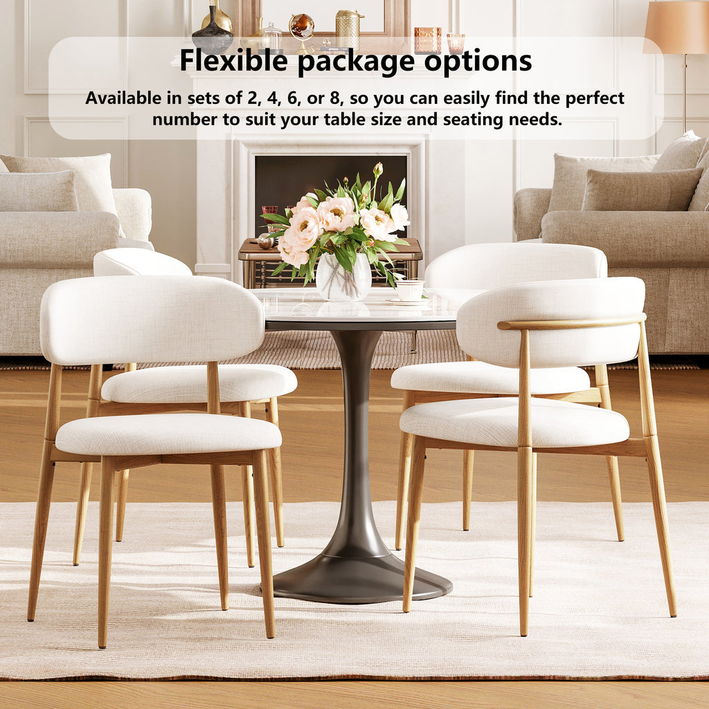 Set of 2 Modern Metal Dining Chairs with Beige Upholstered Seat
