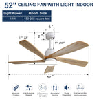 52 Inch Ceiling Fan with Dimmable LED Light, Solid Wood Blades & Remote Control