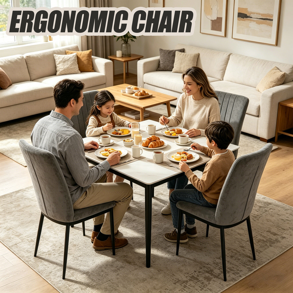 Set of 4 Modern Dark Gray Velvet Dining Chairs with Metal Legs & Adjustable Feet