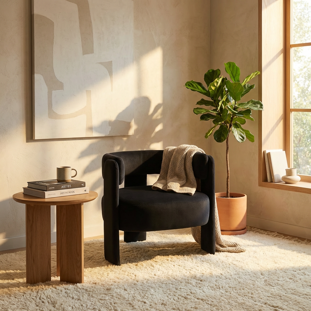 Velvet Accent Chair with Wooden Legs – Mid-Century Modern Living Room Armchair