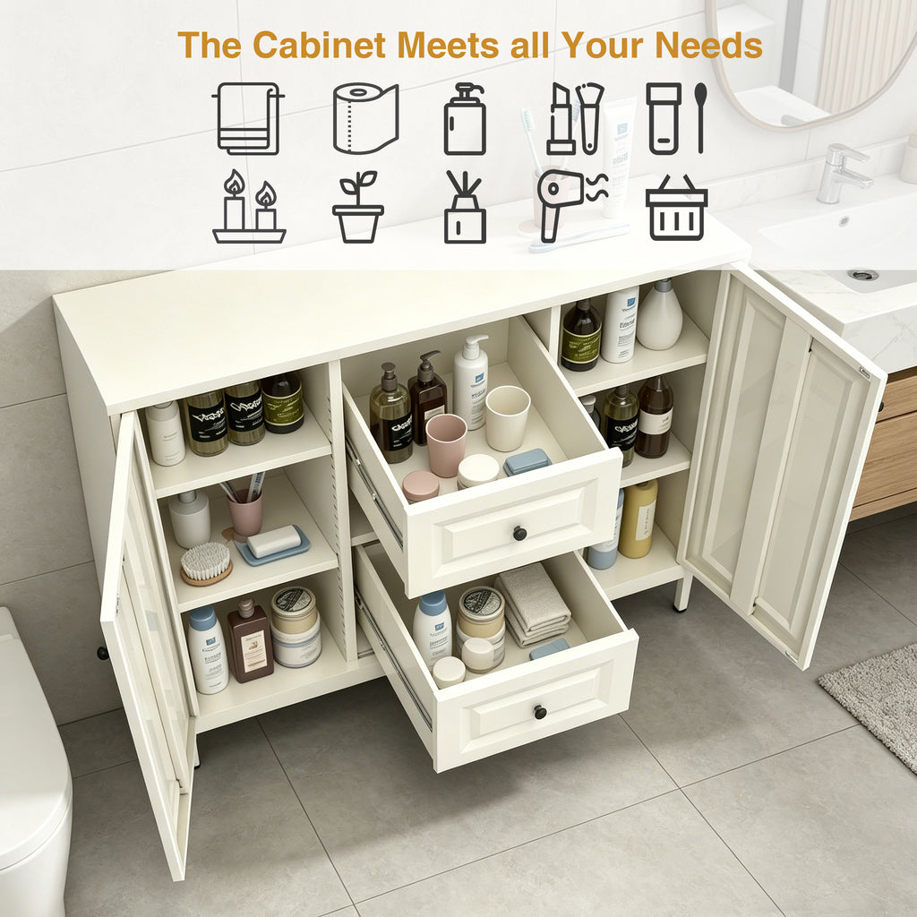 40.16" Steel Storage Sideboard Cabinet with 4 Drawers & 2 Doors – Beige