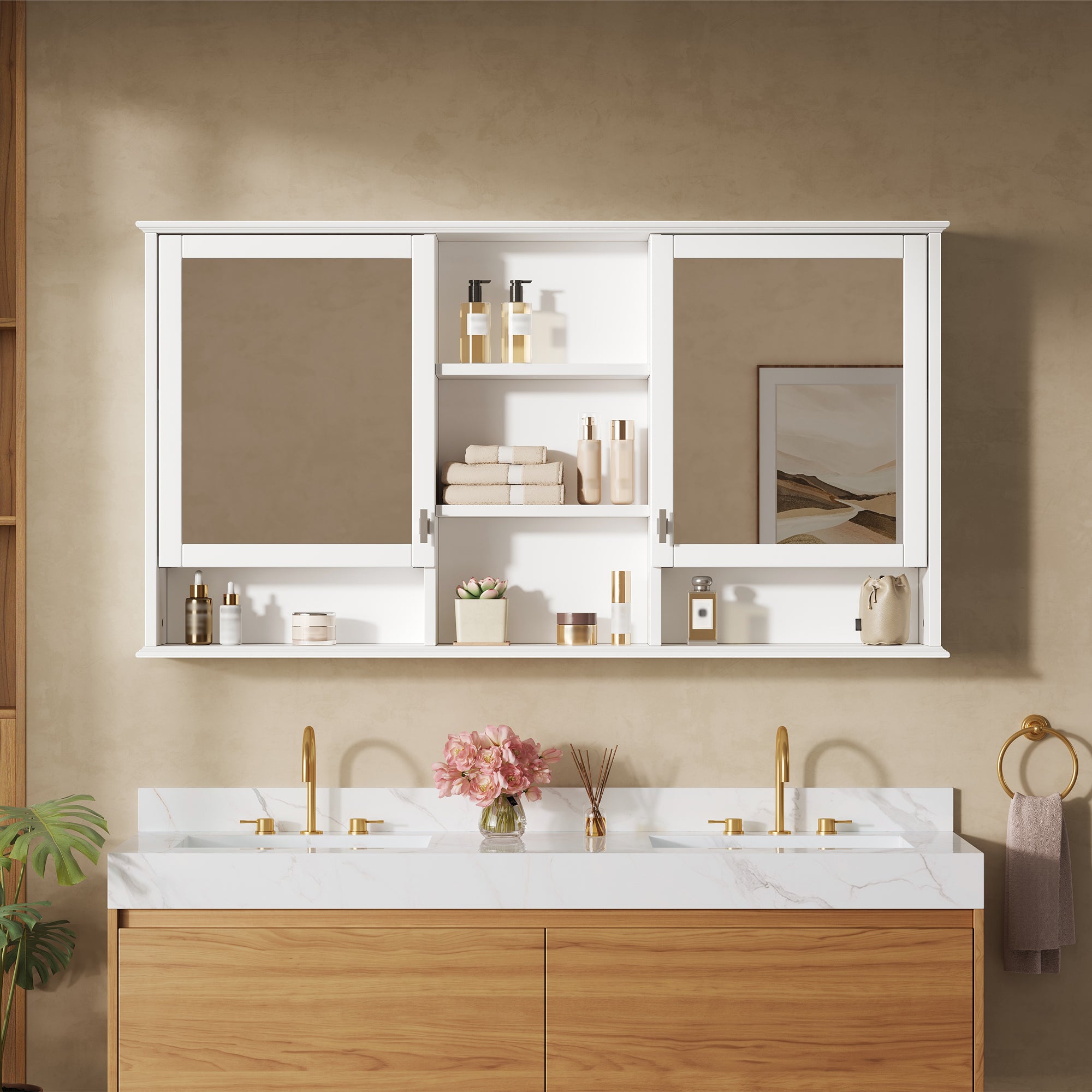 55-inch Wall-Mount Mirror Cabinet with Adjustable Shelves and Soft-Close Doors Main image