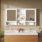 55-inch Wall-Mount Mirror Cabinet with Adjustable Shelves and Soft-Close Doors