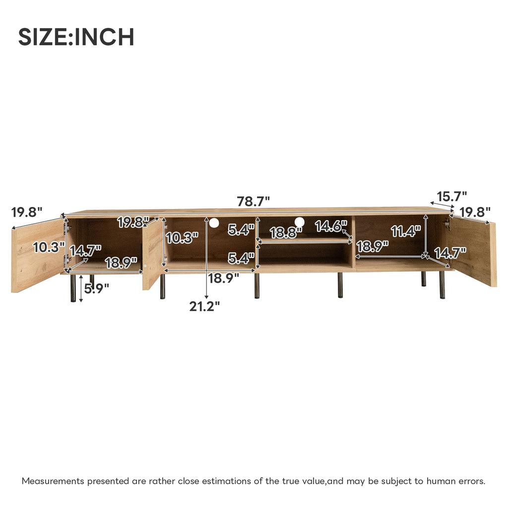 78-inch Modern TV Stand for TVs up to 85", Natural Wood Entertainment Center with Closed Storage & Cable Management