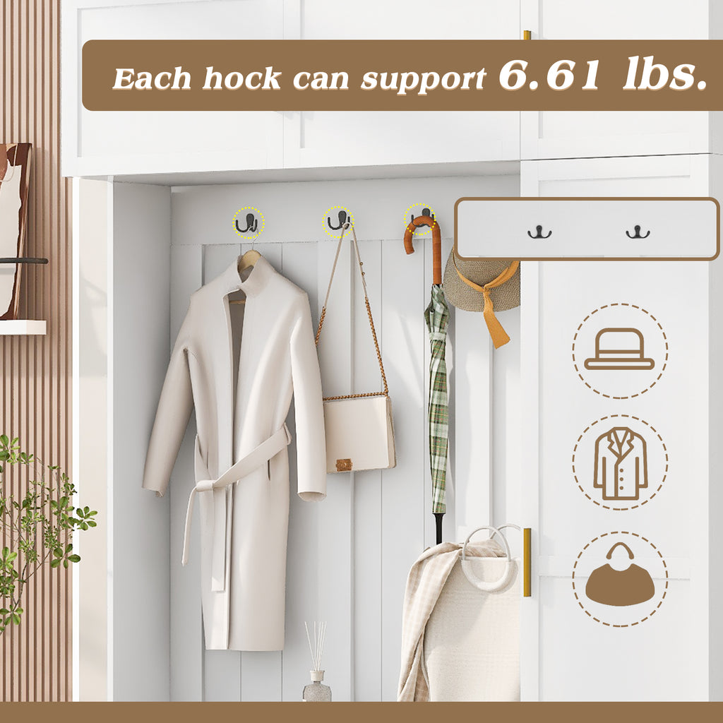 American-Style 4-in-1 Hall Tree with Padded Bench & 4 Hooks - product detail image 7