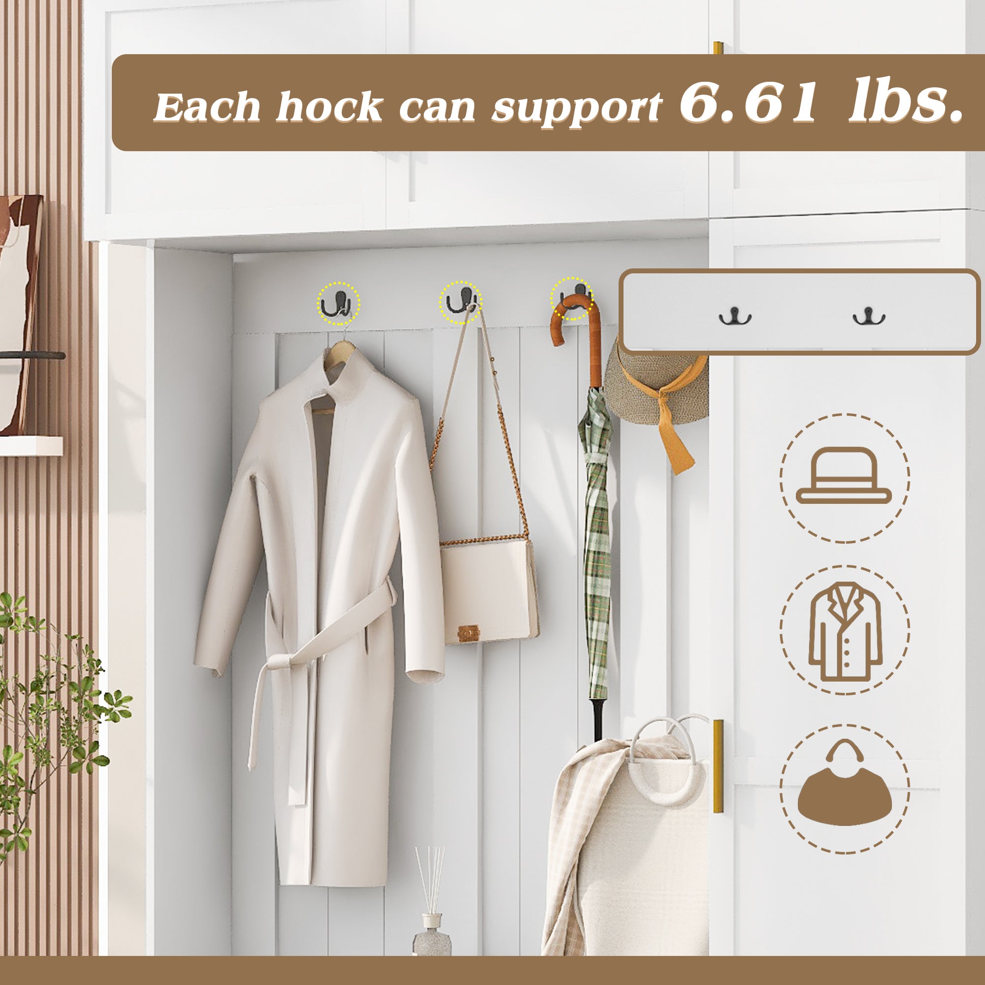 American-Style 4-in-1 Hall Tree with Padded Bench & 4 Hooks - product detail image 7