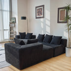 130" U-Shaped Corduroy Sectional Sofa with Chaise, 4-Seat Black Living Room Couch, No Assembly Required