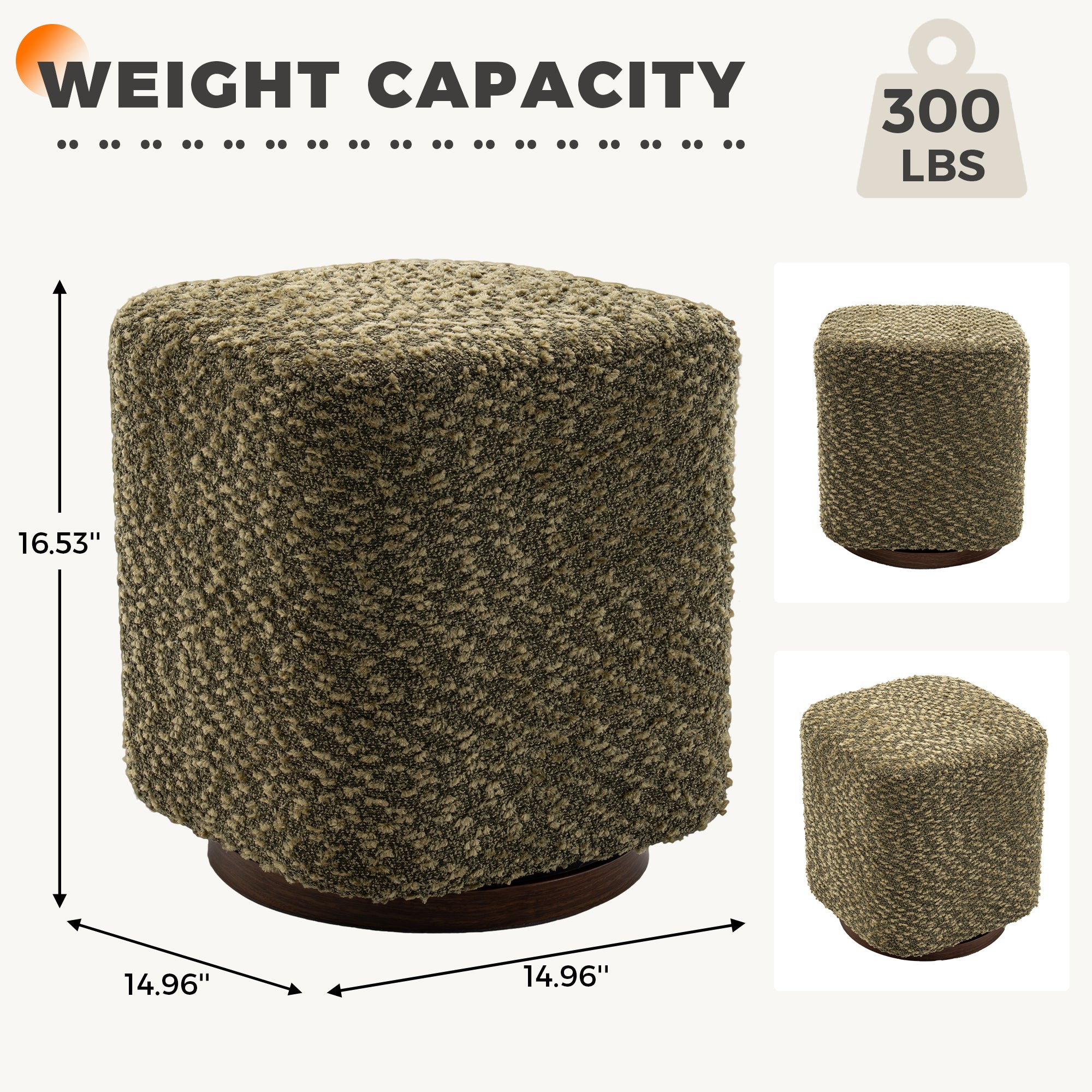 360° Swivel Vanity Stool in Olive Polyester – Makeup Chair & Accent Ottoman - product detail image 8