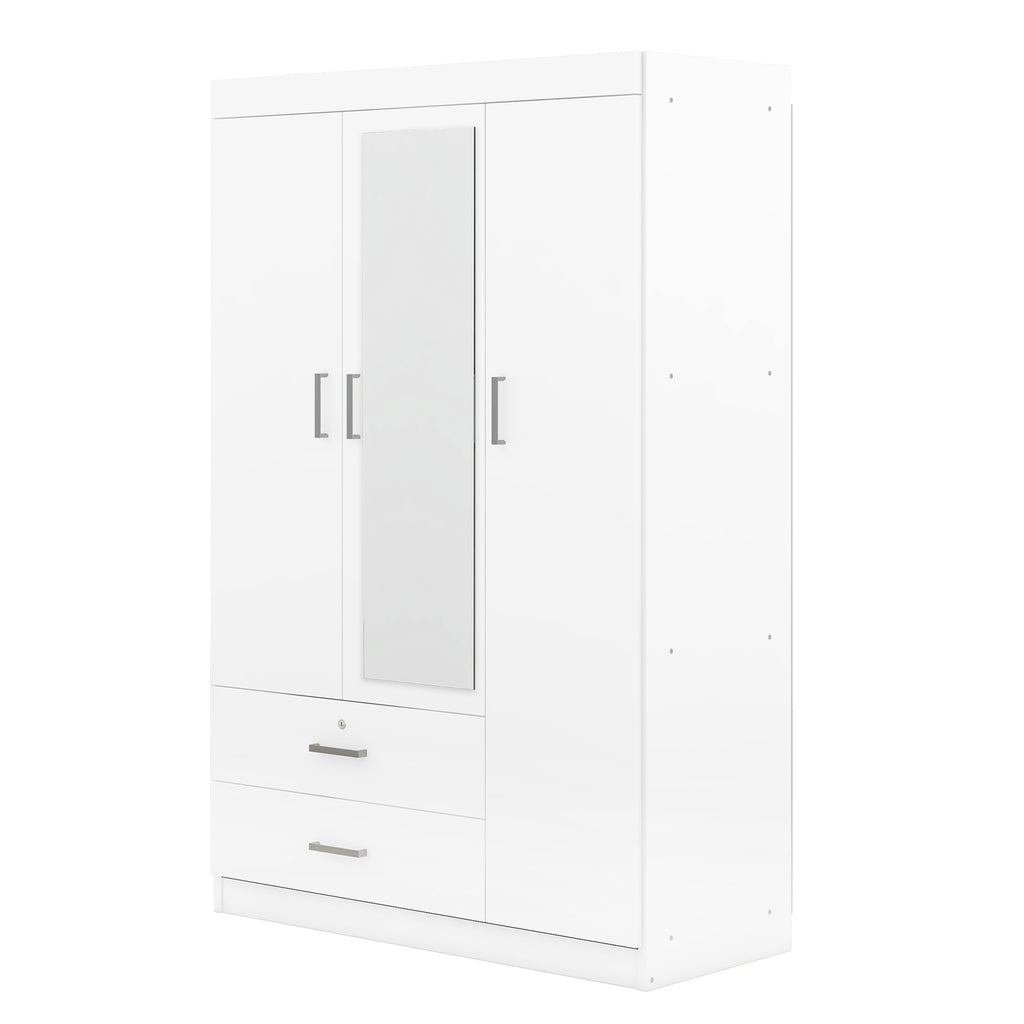 3-Door White Mirror Wardrobe with Shelves - product detail image 6
