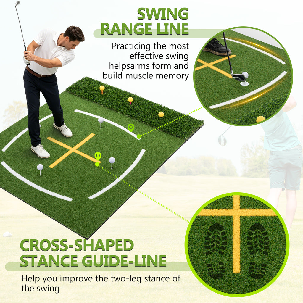 5'x4' Indoor/Outdoor Golf Hitting Mat with Cross Stance Guide & 7 Tee Positions