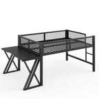 Full Size Gaming Loft Bed with Desk, LED Lights & USB Ports – Black Metal Frame