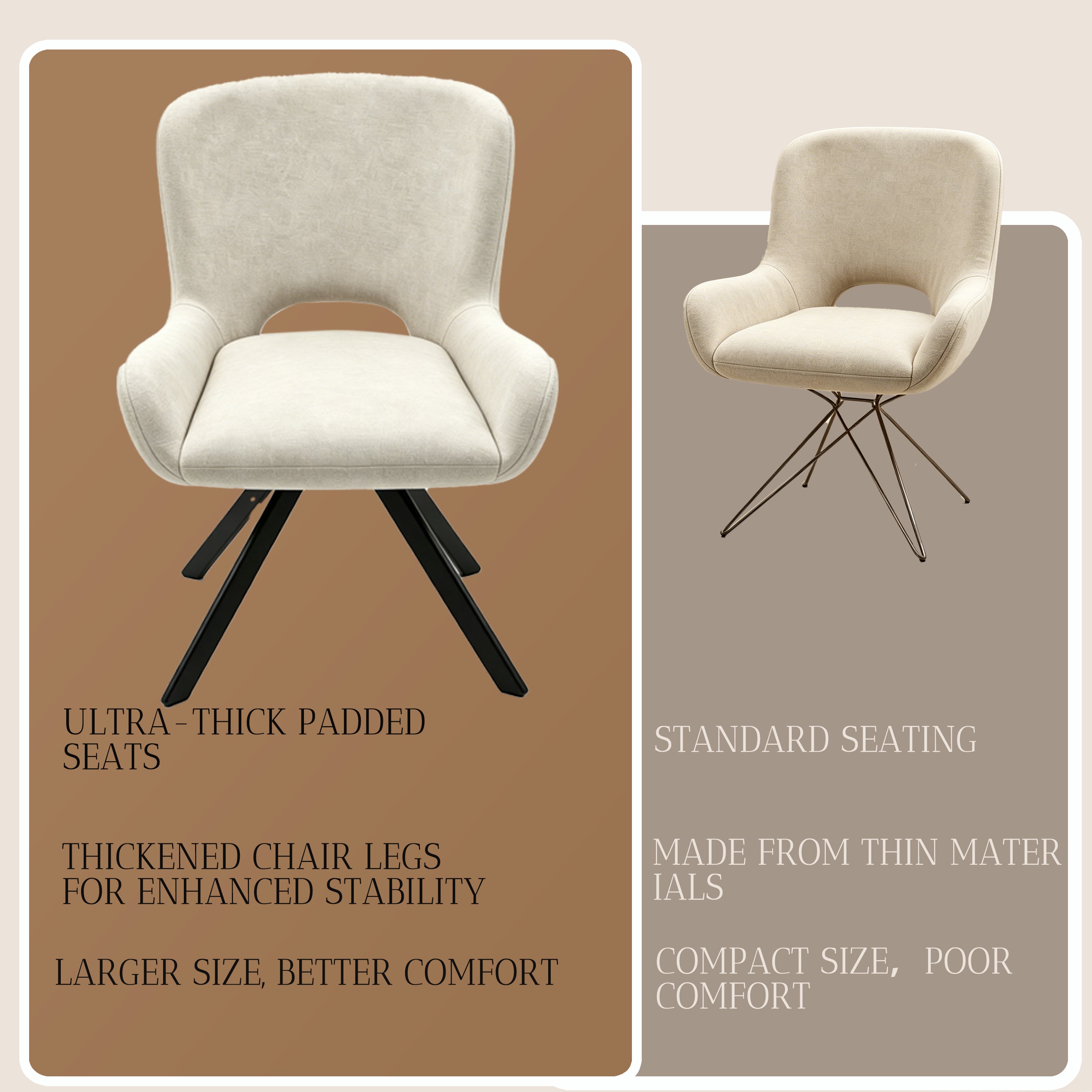 Set of 2 Beige Fabric Dining Chairs with Wood Frame – Modern Soft Cushioned Seating for Kitchen or Living Room