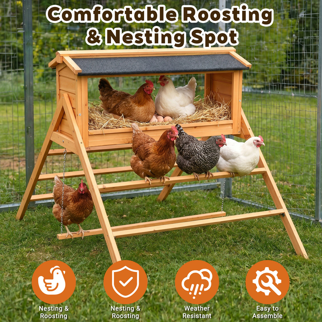 Chicken Nesting Box with Asphalt Roof & Built-in Perch – Solid Wood Coop Accessory