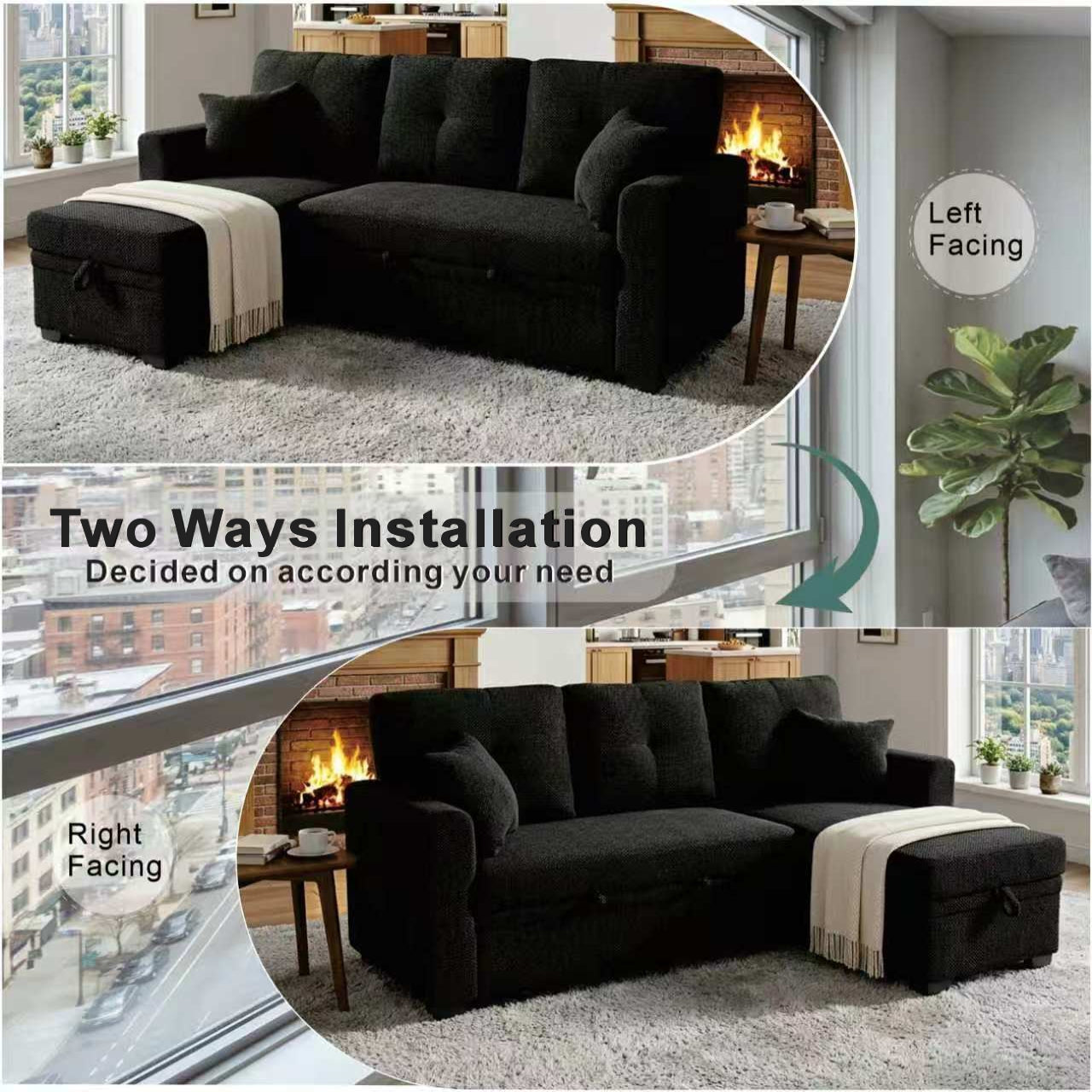 Sleeper sofa shown with pull-out bed extended