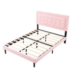 Close-up of square tufted headboard with high-resilience foam padding