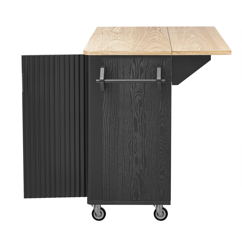 51" Fluted Farmhouse Kitchen Island with Drop Leaf and Wheels - product detail image 6