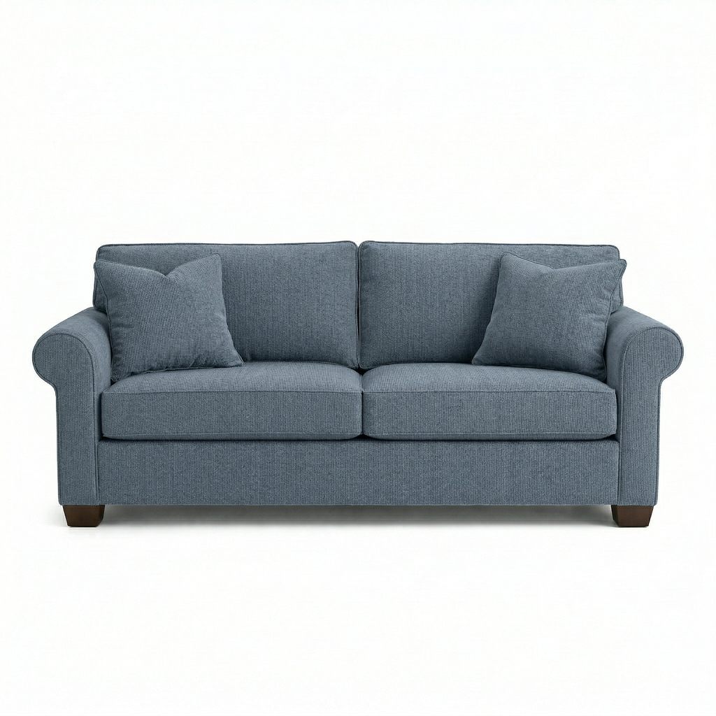 Irlanda sofa styled in a modern living room with neutral decor and natural light