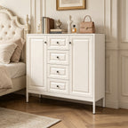 40.16" Steel Storage Sideboard Cabinet with 4 Drawers & 2 Doors – Beige