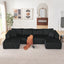 132" U-Shaped Modular Sectional Sofa in Black Corduroy – 6-Seat, Foam & Pocket Spring Cushioning