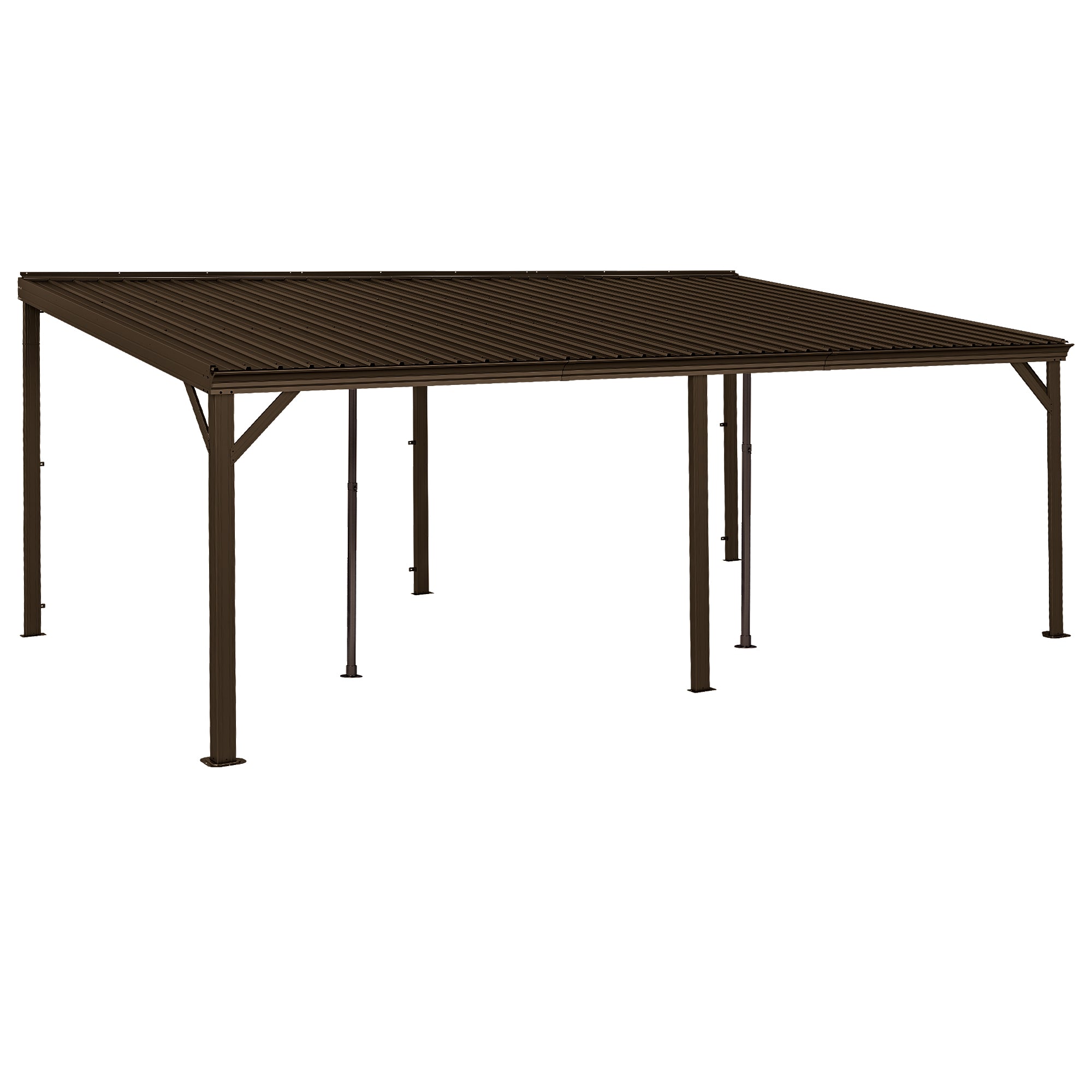 12 ft x 20 ft Wall-Mounted Lean-To Gazebo with Galvanized Steel Roof – Brown Main image