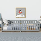 Twin Rubber Wood Floor Bed with Safety Guardrails, Grey