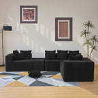 130" U-Shaped Corduroy Sectional Sofa with Chaise, 4-Seat Black Living Room Couch, No Assembly Required