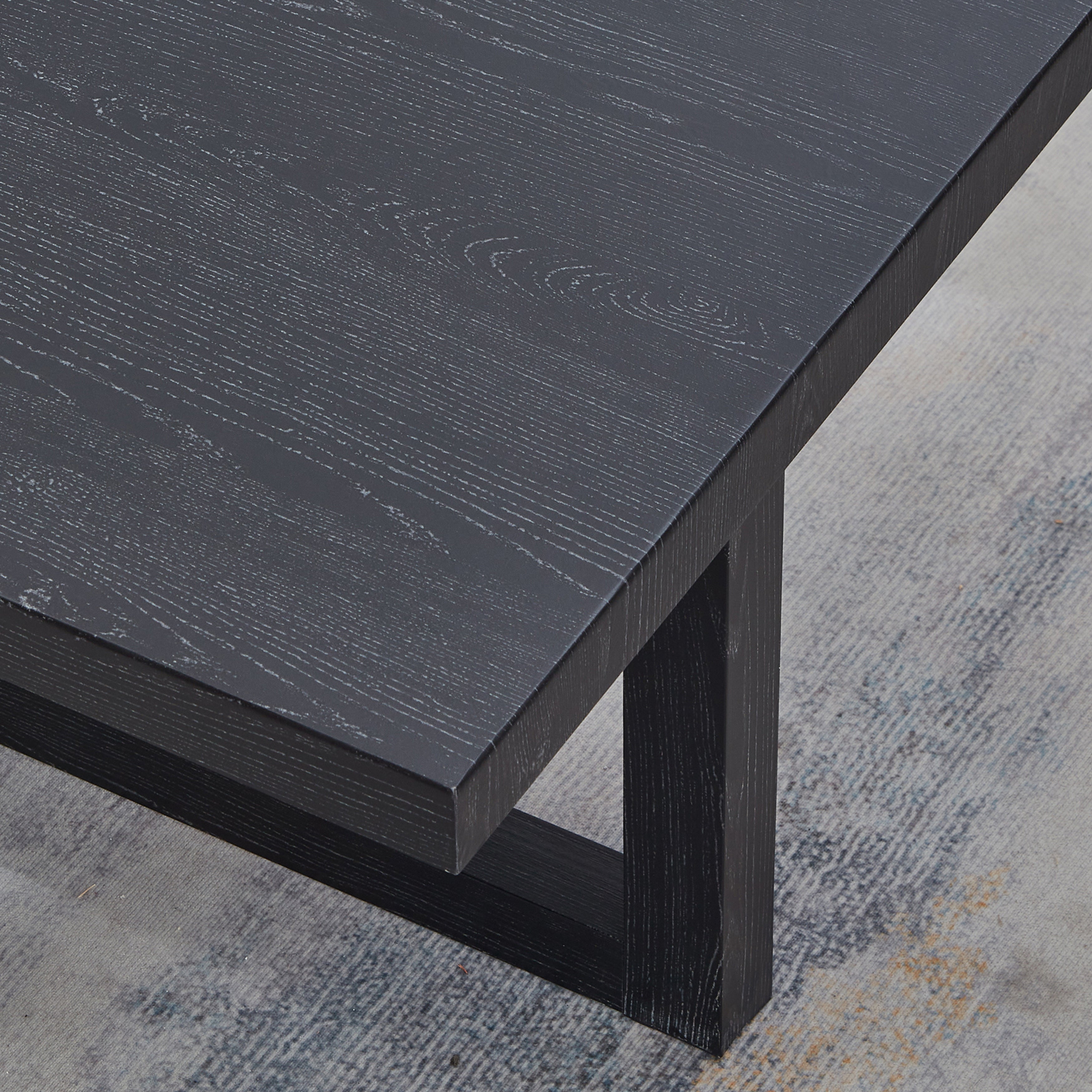 Top-down view of black end table showing full 26-inch square surface