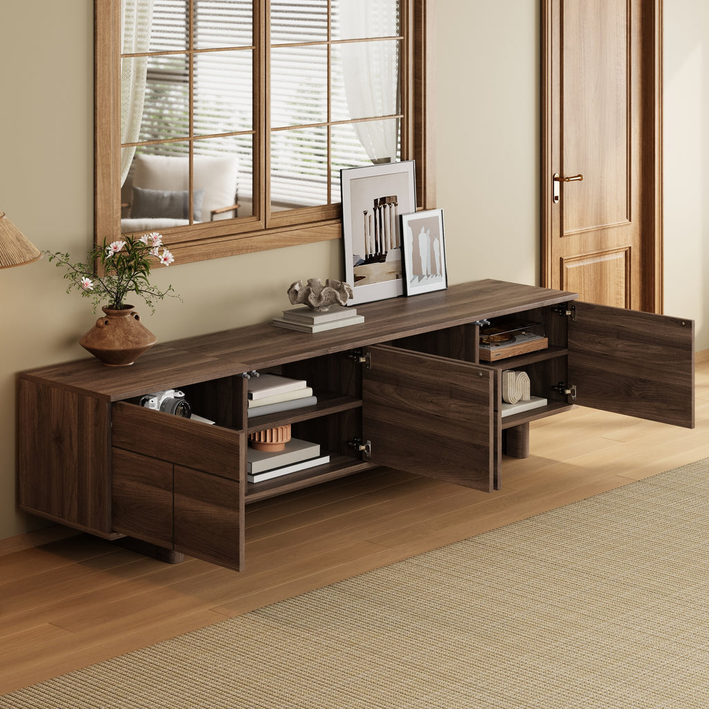 78-inch Modern TV Stand for TVs up to 85", Dark Brown Entertainment Center with Solid Wood Legs, Adjustable Shelves & Ca