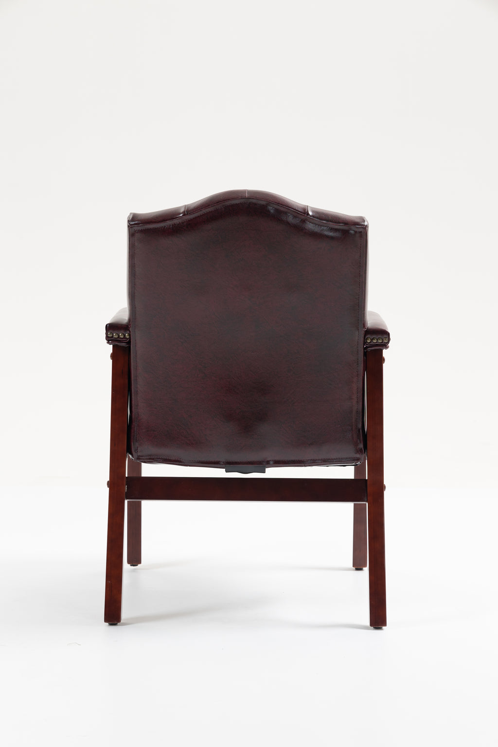 Back view highlighting mid-back support and mahogany-finish uprights