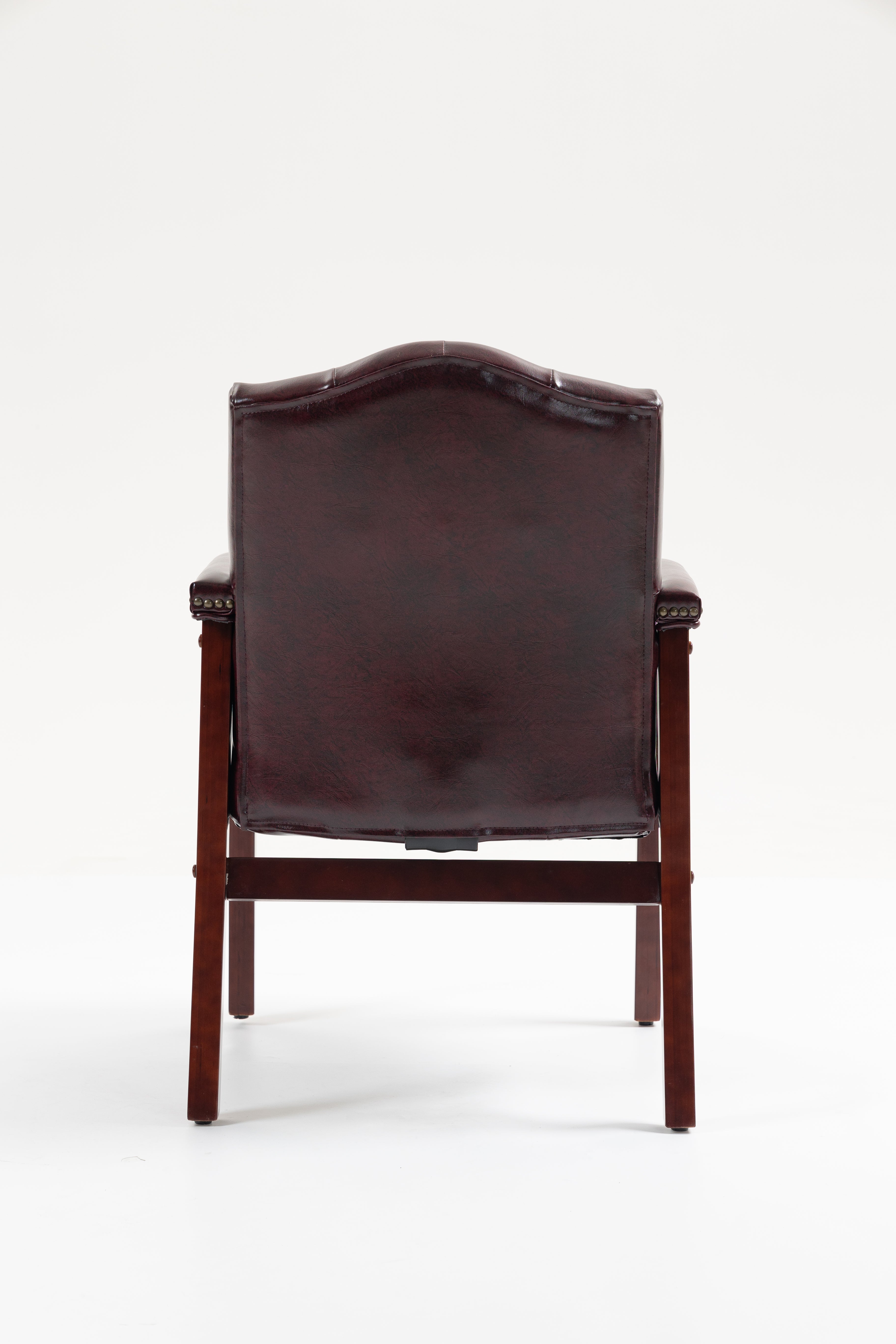 Back view highlighting mid-back support and mahogany-finish uprights