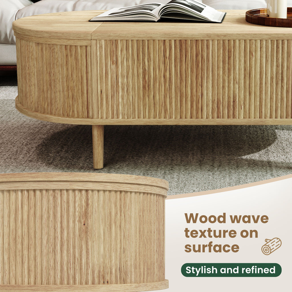 U-Can Oval Lift-Top Coffee Table with Hidden Storage & Wood Wave Grain Finish - product detail image 9