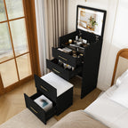 3-in-1 Black Makeup Vanity Desk with Flip-Up Mirror, Glass Top & 3 Drawers