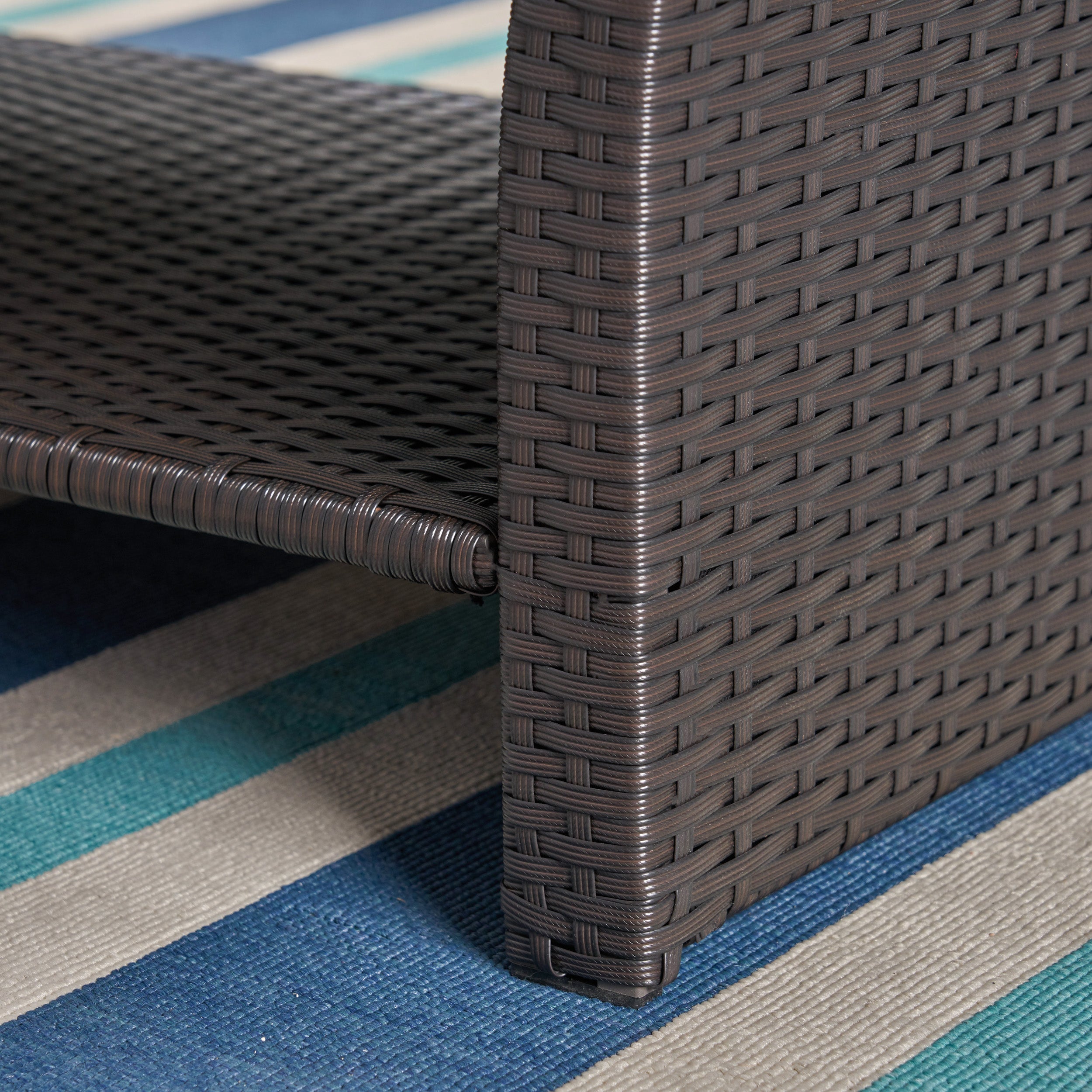 Top-down view of ST Lucia coffee table showing rectangular shape and woven surface