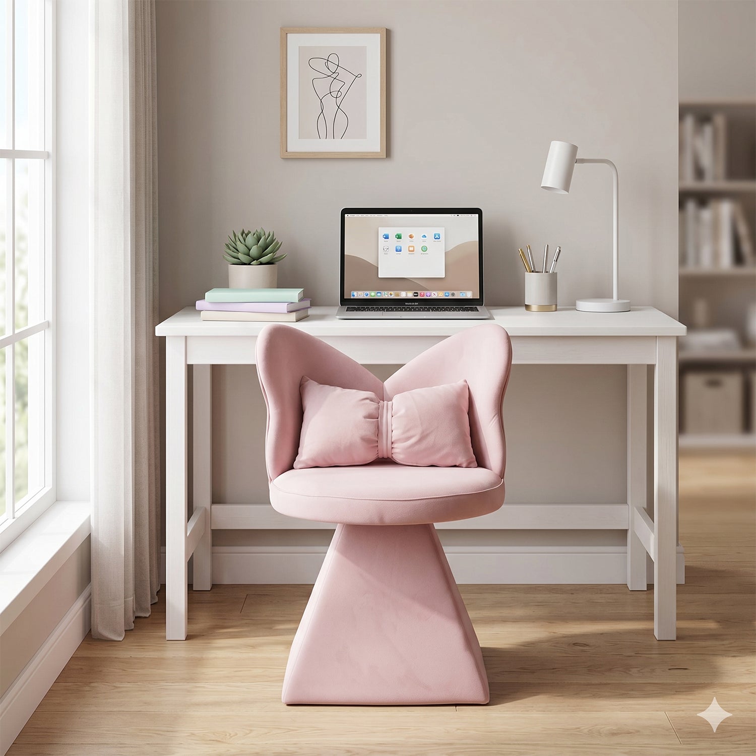Pink Butterfly Back Swivel Vanity Chair with Triangular Base