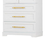 78.2" Farmhouse Kitchen Pantry Cabinet with 4 Doors, 3 Drawers & Adjustable Shelves, Retro White
